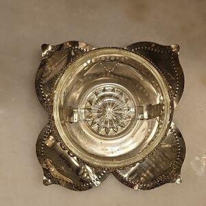 VINTAGE RARE RAIMOND CRYSTAL Bowl Silver Lily Pad Petal  60s Decor Mid Century